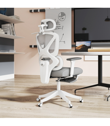 HOMCOM Ergonomic Office Chair, Recliner Computer Chair with Footrest, Grey