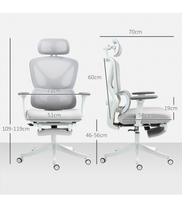 HOMCOM Ergonomic Office Chair, Recliner Computer Chair with Footrest, Grey