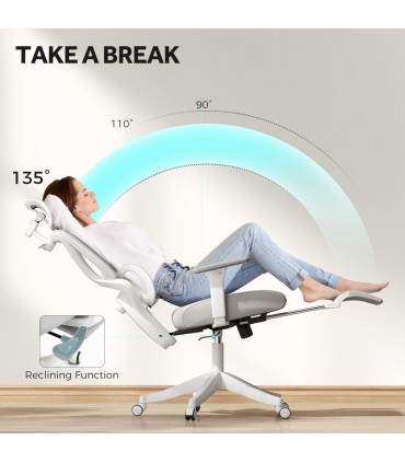 HOMCOM Ergonomic Office Chair, Recliner Computer Chair with Footrest, Grey