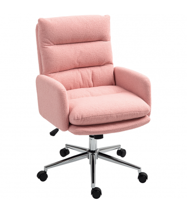 HOMCOM Upholstered Desk Chair with Height Adjustable, Pink