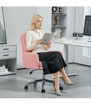 HOMCOM Upholstered Desk Chair with Height Adjustable, Pink