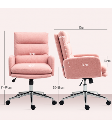 HOMCOM Upholstered Desk Chair with Height Adjustable, Pink