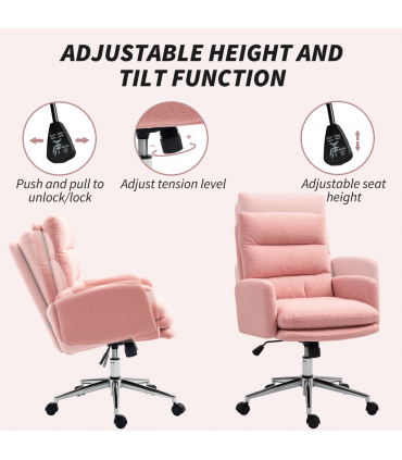 HOMCOM Upholstered Desk Chair with Height Adjustable, Pink
