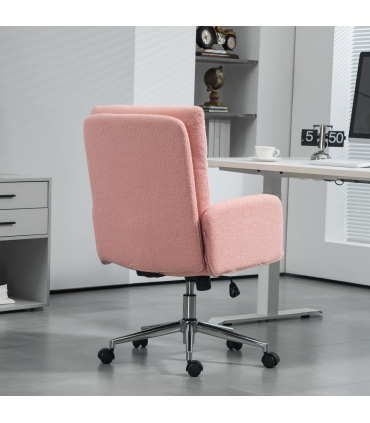 HOMCOM Upholstered Desk Chair with Height Adjustable, Pink