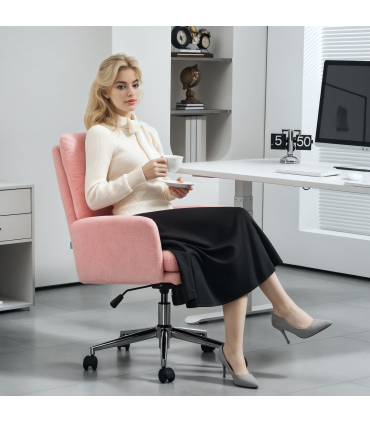 HOMCOM Upholstered Desk Chair with Height Adjustable, Pink