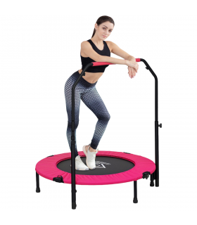 HOMCOM 40" Foldable Mini Fitness Trampoline w/ Foam Handle, Pink