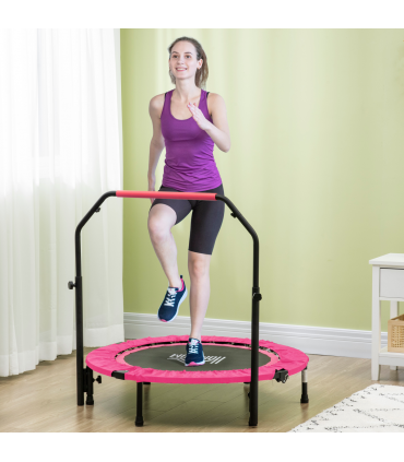 HOMCOM 40" Foldable Mini Fitness Trampoline w/ Foam Handle, Pink