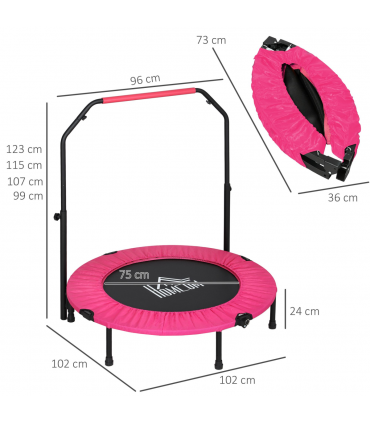 HOMCOM 40" Foldable Mini Fitness Trampoline w/ Foam Handle, Pink
