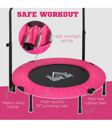 HOMCOM 40" Foldable Mini Fitness Trampoline w/ Foam Handle, Pink