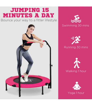 HOMCOM 40" Foldable Mini Fitness Trampoline w/ Foam Handle, Pink