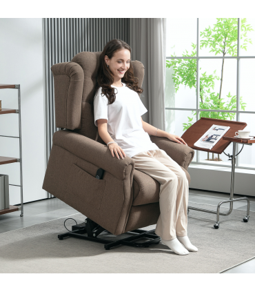 HOMCOM Power Lift Recliner Armchair with Wingback, Button Tufted, Brown