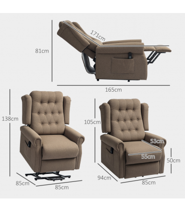 HOMCOM Power Lift Recliner Armchair with Wingback, Button Tufted, Brown