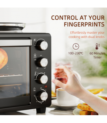 HOMCOM 28L Countertop Toaster Oven with 2 Hot Plates, Grill, Roast, Bake