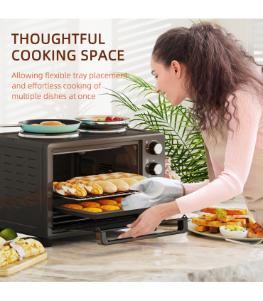 HOMCOM 28L Countertop Toaster Oven with 2 Hot Plates, Grill, Roast, Bake