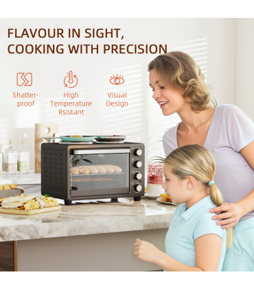 HOMCOM 28L Countertop Toaster Oven with 2 Hot Plates, Grill, Roast, Bake