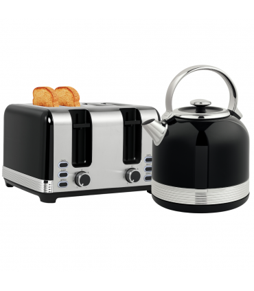 HOMCOM 1.7L 3000W Fast Boil Electric Kettle and 4 Slice Toaster Set, Black