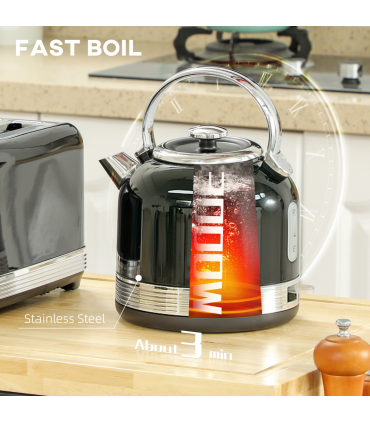 HOMCOM 1.7L 3000W Fast Boil Electric Kettle and 4 Slice Toaster Set, Black