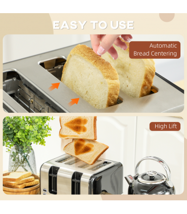 HOMCOM 1.7L 3000W Fast Boil Electric Kettle and 4 Slice Toaster Set, Black