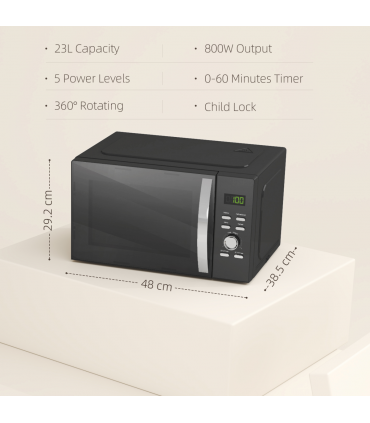 HOMCOM 23L 800W Microwave Oven with Digital Display, Auto Cook, Black