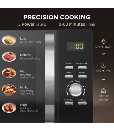 HOMCOM 23L 800W Microwave Oven with Digital Display, Auto Cook, Black