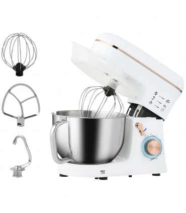 HOMCOM Electric Stand Mixer, 5L Food Mixer with Dough Hook, Whisk, White