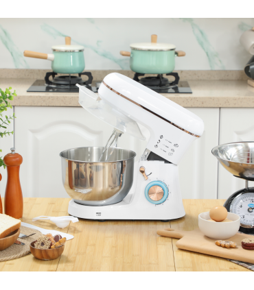 HOMCOM Electric Stand Mixer, 5L Food Mixer with Dough Hook, Whisk, White