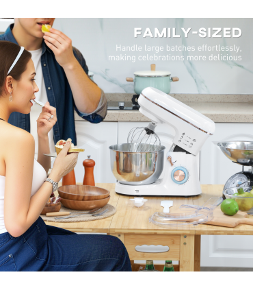 HOMCOM Electric Stand Mixer, 5L Food Mixer with Dough Hook, Whisk, White