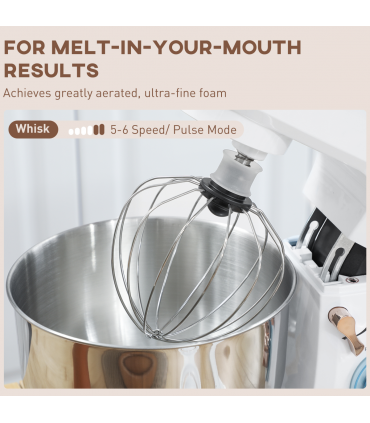 HOMCOM Electric Stand Mixer, 5L Food Mixer with Dough Hook, Whisk, White