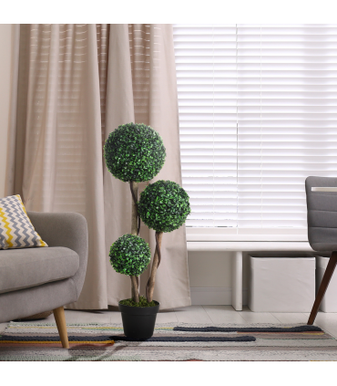 HOMCOM Artificial Plant Boxwood Ball Topiary Tree Indoor Outdoor, 90cm