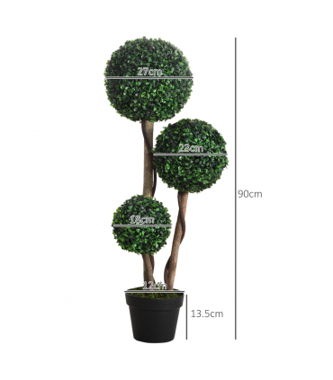HOMCOM Artificial Plant Boxwood Ball Topiary Tree Indoor Outdoor, 90cm