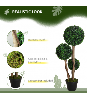 HOMCOM Artificial Plant Boxwood Ball Topiary Tree Indoor Outdoor, 90cm