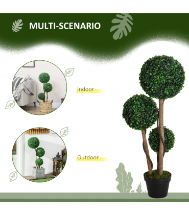 HOMCOM Artificial Plant Boxwood Ball Topiary Tree Indoor Outdoor, 90cm