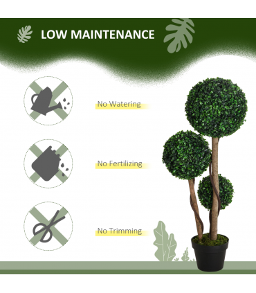 HOMCOM Artificial Plant Boxwood Ball Topiary Tree Indoor Outdoor, 90cm