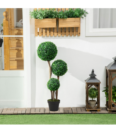 HOMCOM Artificial Plant Boxwood Ball Topiary Tree Indoor Outdoor, 90cm