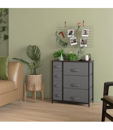 HOMCOM Chest of Drawers with 7 Dresser Drawers for Home Bedroom, Dark Grey