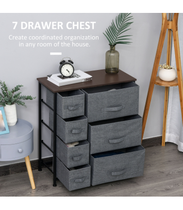 HOMCOM Chest of Drawers with 7 Dresser Drawers for Home Bedroom, Dark Grey