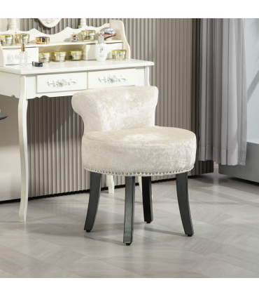 HOMCOM Dressing Table Stool Vanity Seat w/ Rubber Wood Legs Bedroom - Beige