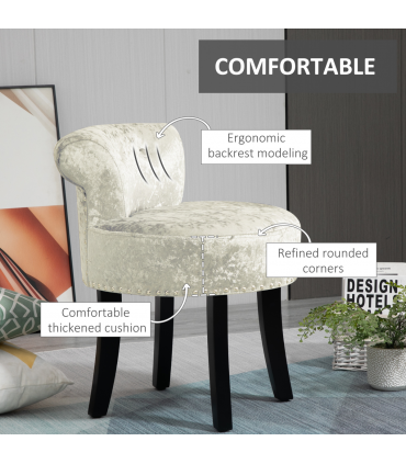 HOMCOM Dressing Table Stool Vanity Seat w/ Rubber Wood Legs Bedroom - Beige