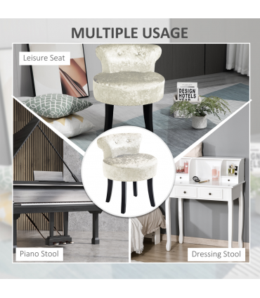 HOMCOM Dressing Table Stool Vanity Seat w/ Rubber Wood Legs Bedroom - Beige