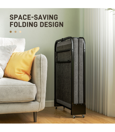 HOMCOM Single Folding Bed with Mattress Foldable Guest Bed on Wheels, Grey