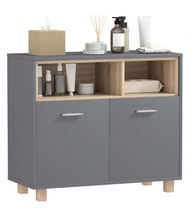 HOMCOM Bathroom Storage Cabinet with Open Compartments and Double Doors