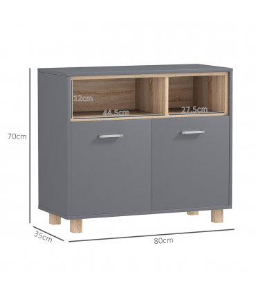 HOMCOM Bathroom Storage Cabinet with Open Compartments and Double Doors