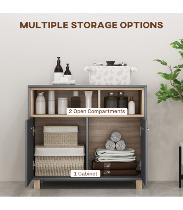 HOMCOM Bathroom Storage Cabinet with Open Compartments and Double Doors
