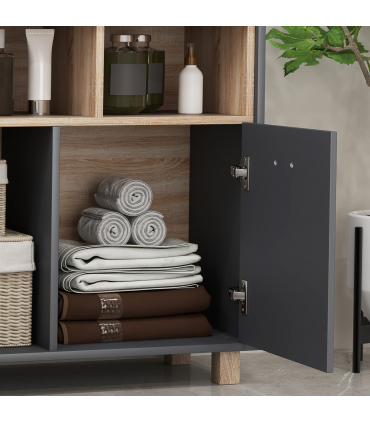 HOMCOM Bathroom Storage Cabinet with Open Compartments and Double Doors