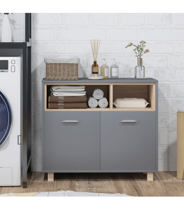 HOMCOM Bathroom Storage Cabinet with Open Compartments and Double Doors