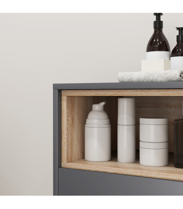 HOMCOM Bathroom Storage Cabinet with Open Compartments and Double Doors