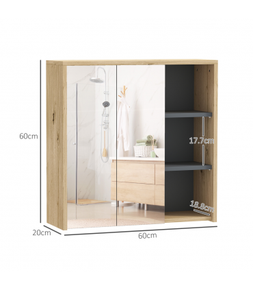 HOMCOM Bathroom Cabinet Wall Mounted Mirror Storage with Shelves Natural
