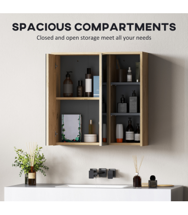 HOMCOM Bathroom Cabinet Wall Mounted Mirror Storage with Shelves Natural