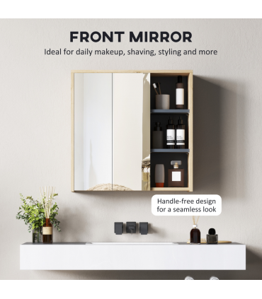 HOMCOM Bathroom Cabinet Wall Mounted Mirror Storage with Shelves Natural