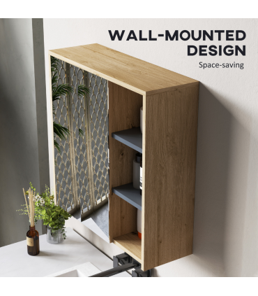 HOMCOM Bathroom Cabinet Wall Mounted Mirror Storage with Shelves Natural